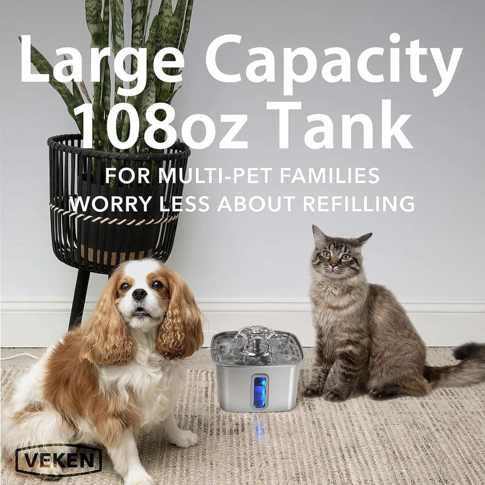 Veken Stainless Steel Cat Water Fountain